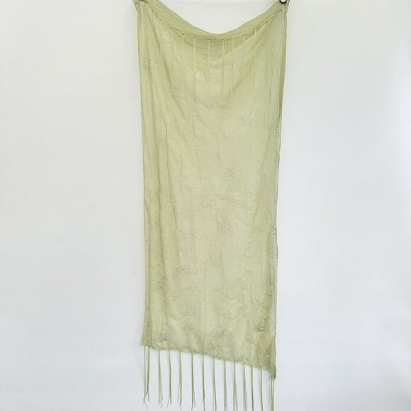 Light Green Sheer Scarf With Butterflies, Fringes And Glitter - Picture 2 of 6